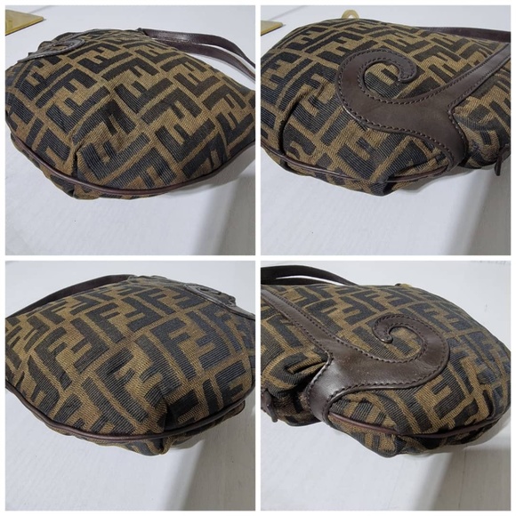Authentic Fendi Tobacco Zucca Canvas and Leather Oyster Bag Brown - Picture 5 of 11